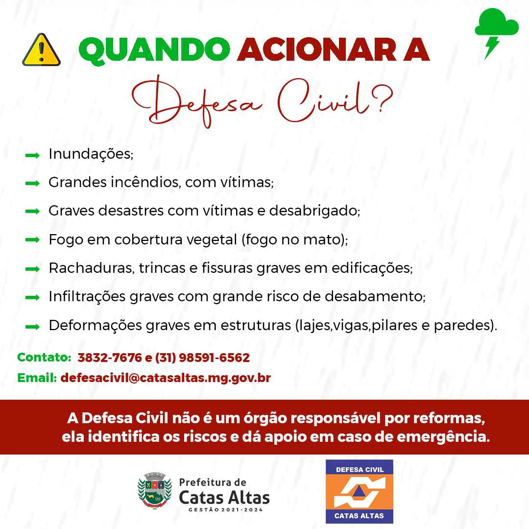 Prefeitura Municipal de Catas Altas VOCÊ SABE QUANDO ACIONAR A DEFESA